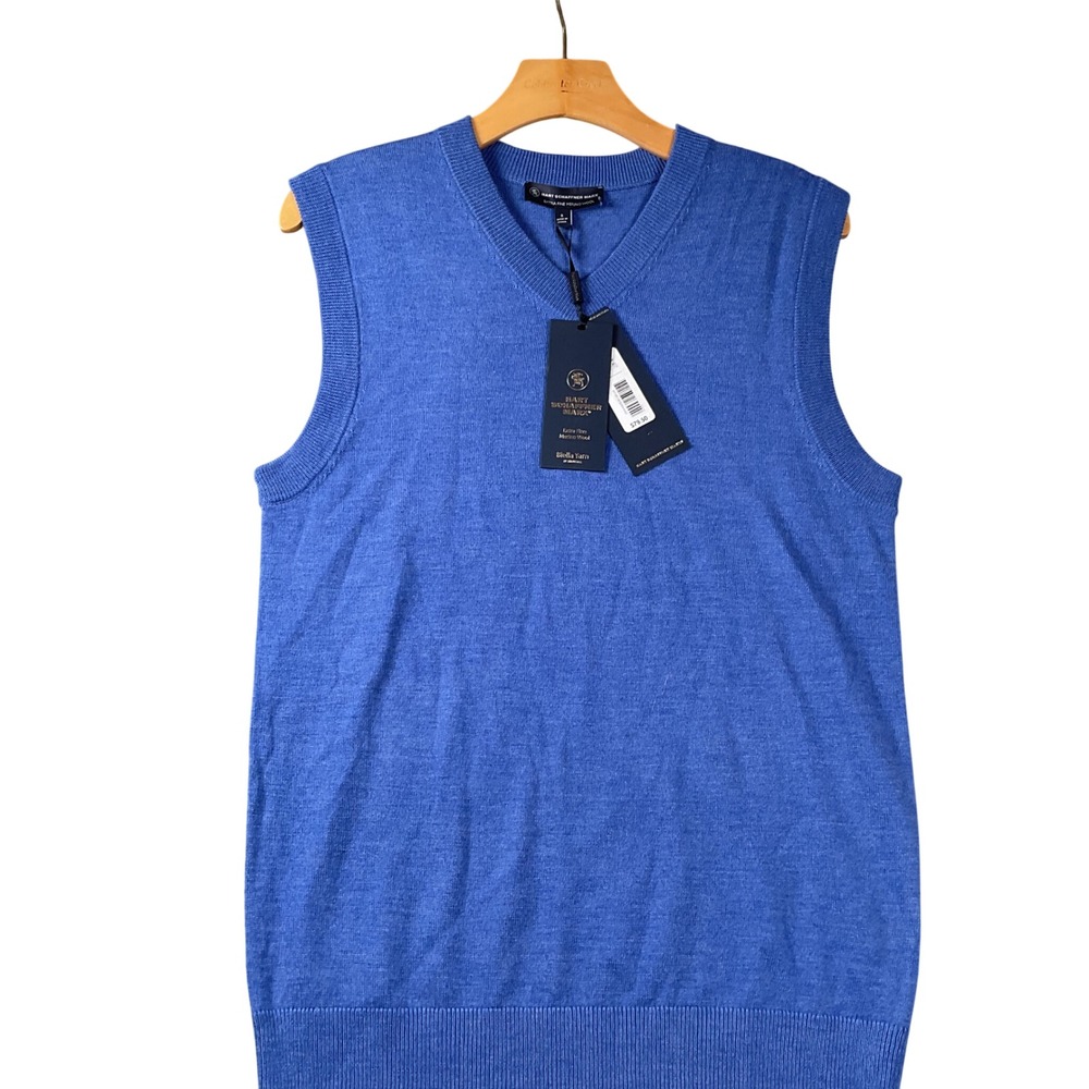 Hart Schaffner Marx Mens Blue Extra Fine Merino‎ Wool V-Neck Sweater Vest Size S